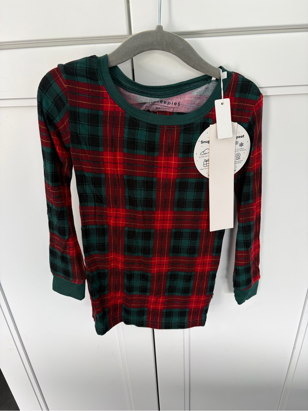 Little Sleepies Bamboo Red & Green Plaid Long-Sleeve / Pant Pajama Set, 3T, NWT